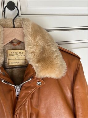 Vintage Schott NYC 674 Flight Bomber Aviator Leather Jacket Tan USA Men’s 40